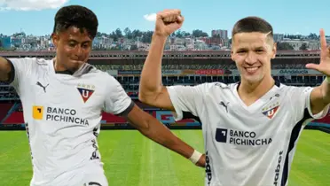 Daykol Romero y Alex Arce en el Estadio Rodrigo Paz Delgado (Liga de Quito/API)