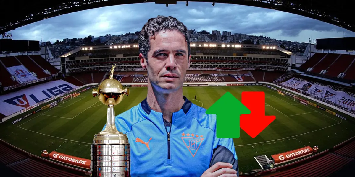 Josep Alcácer preocupado, Copa Libertadores, flechas. Foto tomada de: Liga de Quito/Wikipedia