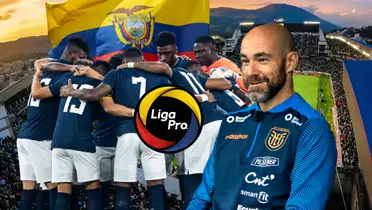 Selección Ecuador, logo Liga Pro, Félix Sánchez sonriendo. Foto tomada de: PESLogos/La Tri