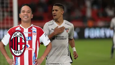 Carlos Bacca con la camiseta de Junior, mientras que Alex Arce aparece con la mica de Liga de Quito. FOTO: ESPN 