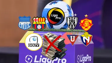 Fondo Liga Pro y escudos de los equipos ecuatorianos, dinero y GolTV. Foto tomada de: LigaPro/PESLogos