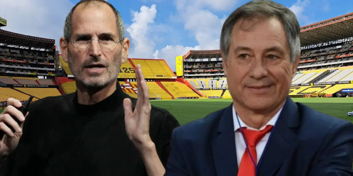 Steve Jobs y Ariel Holan en el Estadio Monumental (Foto tomada de: Barcelona SC/Business/Independiente)