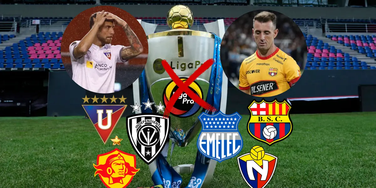 Trofeo Liga Pro, escudos de los equipos Barcelona SC, Liga de Quito, Emelec, Aucas, IDV. Foto tomada de: Liga Pro/Pes Logos