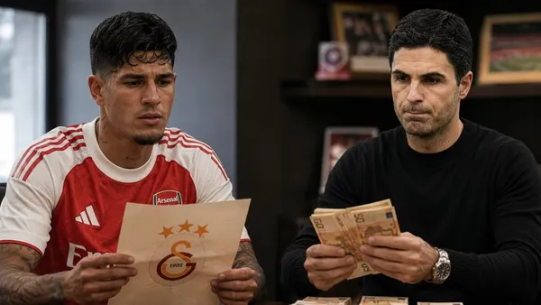 Piero Hincapié y Mikel Arteta en la oficina