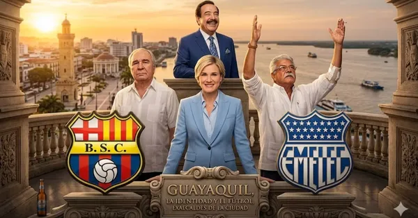 Ex alcaldes de Guayaquil y escudos de Barcelona SC y Emelec