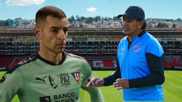 Adrián Gabbarini y Patricio Hurtado en el Estadio Rodrigo Paz (Foto tomada de: Liga de Quito/API)