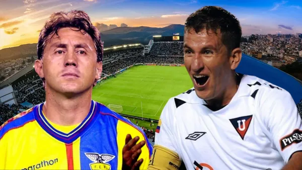 Alex Aguinaga y Patricio Urrutia en el Estadio Rodrigo Paz (Foto tomada de: Liga de Quito/La Tri)