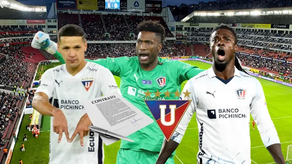 Alex Arce celebrando, Alexander Domínguez grito, Ricardo Adé gritando. Foto tomada de: Liga de Quito