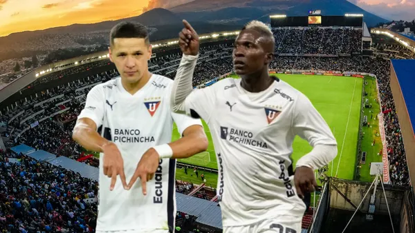 Alex Arce celebrando, Jairon Charcopa festejo. Foto tomada de: Liga de Quito