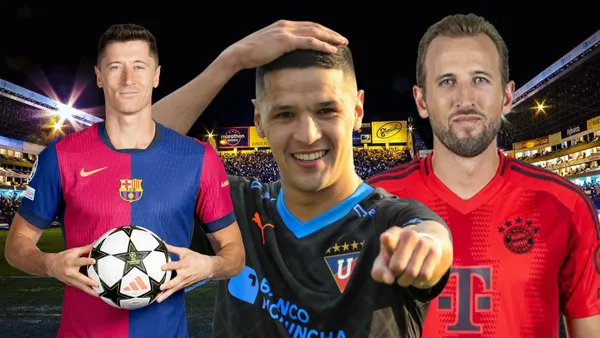 Alex Arce, Harry Kane y Robert Lewandowski (Foto tomada de: Liga de Quito/API/Bundesliga/UEFA)