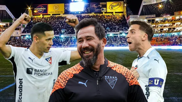 Alex Arce, Pablo Sánchez, Ezequiel Piovi. Foto tomada de: Liga de Quito