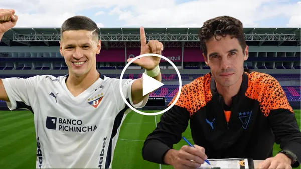 Alex Arce y Josep Alcácer en el Estadio Banco de Guayaquil (Foto tomada de: Primicias/API/Liga de Quito)