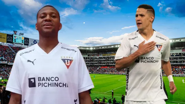 Alex Arce y Michael Estrada en el Estadio Rodrigo Paz Delgado (Foto tomada de: El Comercio/Liga de Quito/API)