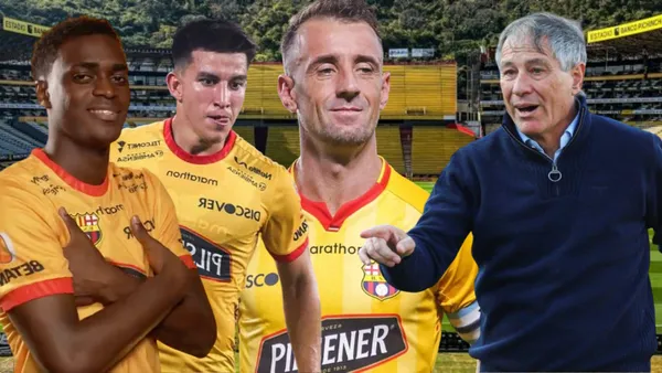 Alex Rangel, Fernando Gaibor, Damián Díaz y Ariel Holan en el Estadio Monumental (Foto tomada de: Barcelona SC/API)
