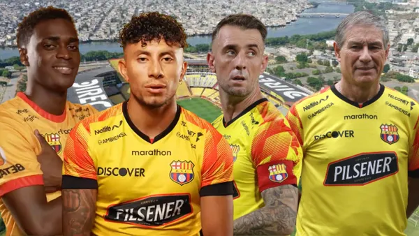 Alex Rangel, Joao Rojas, Damián Díaz y Ariel Holan (Foto tomada de: Miguel Canales/Barcelona SC/API)