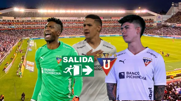 Alexander Domínguez gritando, Alex Arce, Gabriel Villamil serio. Foto tomada de: Liga de Quito