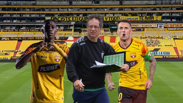 Alleb Obando festejo, Ariel Holan dirigiendo. Damián Díaz gritando. Foto tomada de: Emol/Barcelona SC