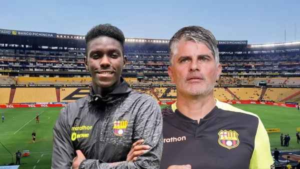 Allen Obando con el entrenador de Barcelona SC Diego López