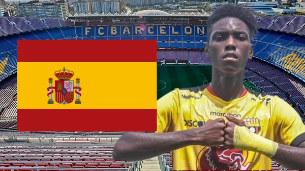 Allen Obando festejando en el Camp Nou (Foto tomada de: Architectural/Barcelona SC/Wikipedia)