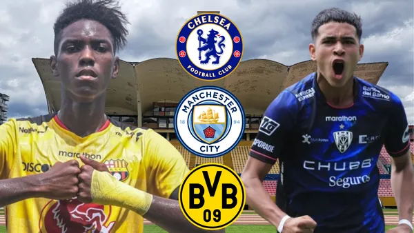 Allen Obando y Kendry Páez en el Estadio Olímpico Atahualpa (Foto tomada de: Primicias/Independiente del Valle/Wikipedia)