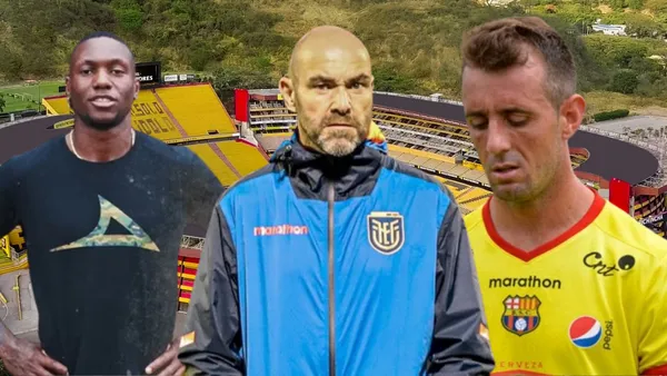 Aníbal Chalá, Félix Sánchez y Damián Díaz en el Estadio Monumental (Foto tomada de: Barcelona SC/API/La Tri)