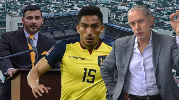 Antonio Álvarez, Ángel Mena y José Pileggi (Foto tomada de: Wikipedia/La Tri/El Universo/Barcelona SC)