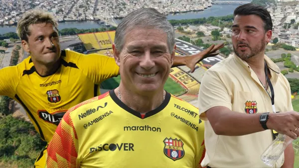 Antonio Álvarez, Ariel Holan, Rolando Zárate (Foto tomada de: Barcelona SC/El Universo/API)