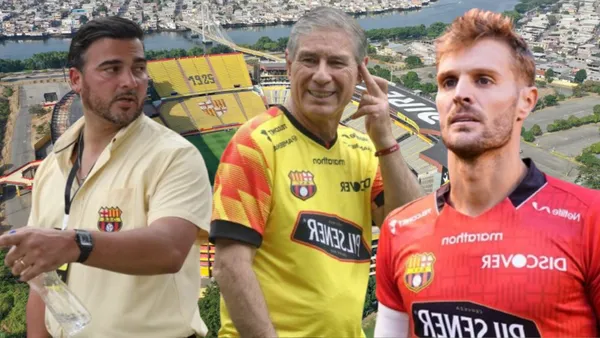 Antonio Álvarez, Javier Burrai y Ariel Holan (Foto tomada de: Barcelona SC/API)