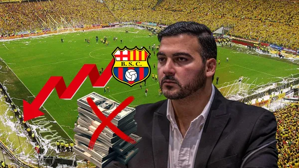 Antonio Álvarez serio, escudo de Barcelona SC, dinero. Foto tomada de Barcelona SC/API