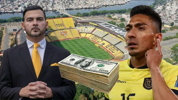 Antonio Álvarez y Ángel Mena en el Estadio Monumental (Foto tomada de: Barcelona SC/Ángel Mena/API/Salomón)