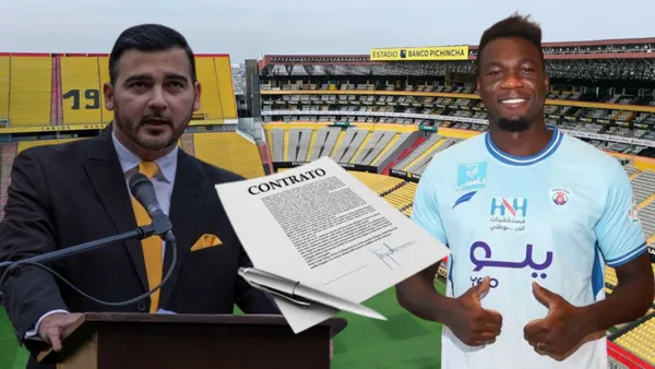 Antonio Álvarez y Felipe Caicedo en el Estadio Monumental (Foto tomada de: Extra/Abha FC/Barcelona SC/T4 Franquicias)