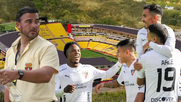 Antonio Álvarez y jugadores de Liga de Quito (Foto tomada de: Barcelona SC/API)