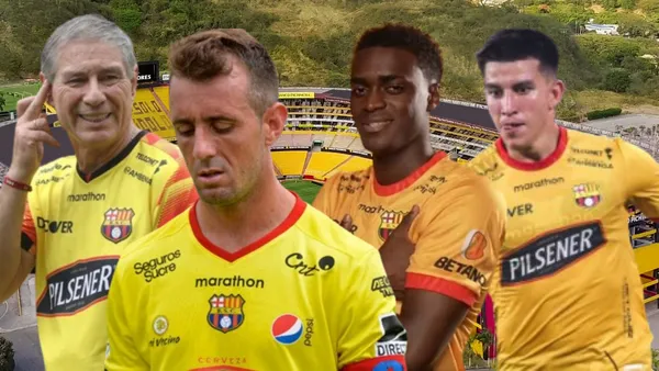 Ariel Holan, Alex Rangel, Damián Díaz y Fernando Gaibor en el Estadio Monumental (Foto tomada de: Barcelona SC/API)