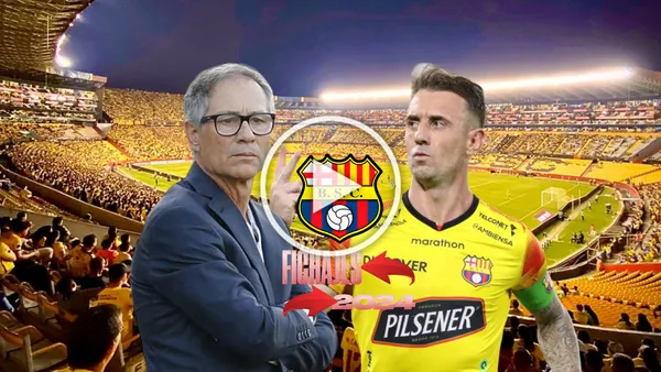 Ariel Holan analizando, Damián Díaz sorprendido. Foto tomada de: Barcelona SC