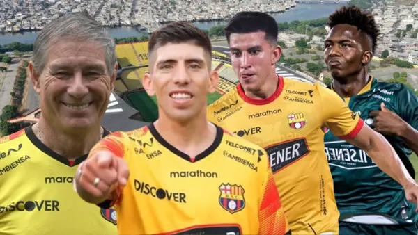 Ariel Holan, Braian Oyola, Fernando Gaibor y Djorkaeff Reasco (Foto tomada de: Barcelona SC/API)
