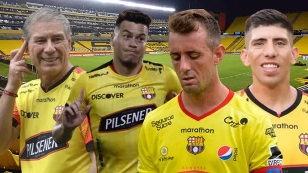 Ariel Holan, Carlos Rodríguez, Damián Díaz y Braian Oyola (Foto tomada de: La Hora/Barcelona SC/API)