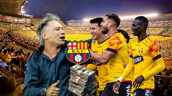 Ariel Holan celebrando, jugadores de Barcelona SC felices. Foto tomada de Top Mercado/Barcelona SC