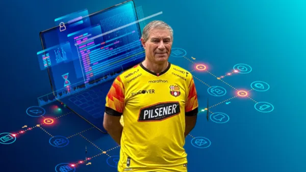 Ariel Holan con la camiseta de Barcelona SC, fondo Software. Foto tomada de: Concepto/BSC