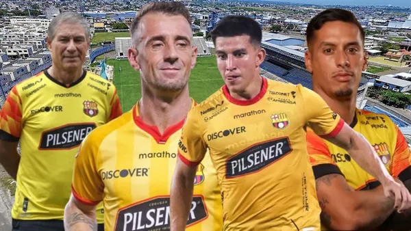 Ariel Holan, Damián Díaz, Fernando Gaibor y Jesús Trindade (Foto tomada de: Manabí/Barcelona SC/API)