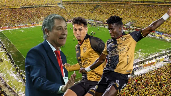 Ariel Holan dando indicaciones, Jesús Trindade, Adonis Preciado jugando. Foto tomada de: Barcelona SC