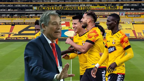 Ariel Holan dando indicaciones, jugadores Barcelona SC festejando. Foto tomada de: Barcelona SC