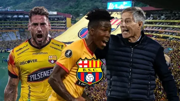 Ariel Holan dirigiendo, Adonis Preciado gritando. Foto tomada de: Barcelona SC