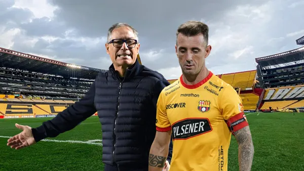 Ariel Holan dirigiendo, Damián Díaz triste. Foto tomada de: Barcelona SC/Primicias