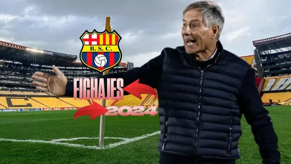 Ariel Holan dirigiendo, escudo de Barcelona SC. Foto tomada de: Barcelona SC