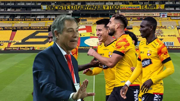 Ariel Holan dirigiendo, jugadores de Barcelona SC celebrando. Foto tomada de: Barcelona SC