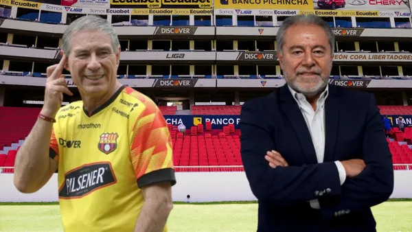 Ariel Holan e Isaac Álvarez en el Estadio Rodrigo Paz (Foto tomada de: Liga de Quito/Barcelona SC/Primicias)