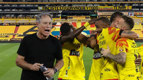 Ariel Holan gritando, jugadores de Barcelona SC. Foto tomada de: Barcelona SC