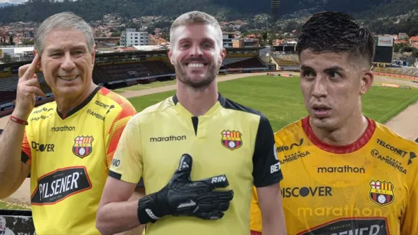 Ariel Holan, Javier Burrai y Luca Sosa (Foto tomada de: Municipio Cuenca/Barcelona SC/API)