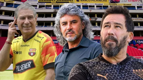 Ariel Holan, Leonel Álvarez y Pablo Sánchez (Foto tomada de: Liga de Quito/Barcelona SC/Leonel Álvarez)