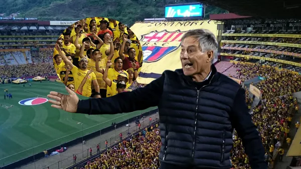 Ariel Holan molesto, hinchas de Barcelona SC. Foto tomada de: Barcelona SC